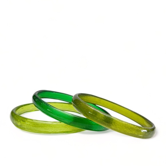 Set of 3 Olive Lime Green Textured Glass Bracelets Bangles - Picture 1 of 6
